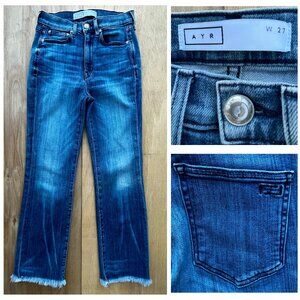 AYR THE BOMB POP WOMEN’S STRAIGHT LEG FRAYED HEM JEANS sz 27 Mid Rise Stretch